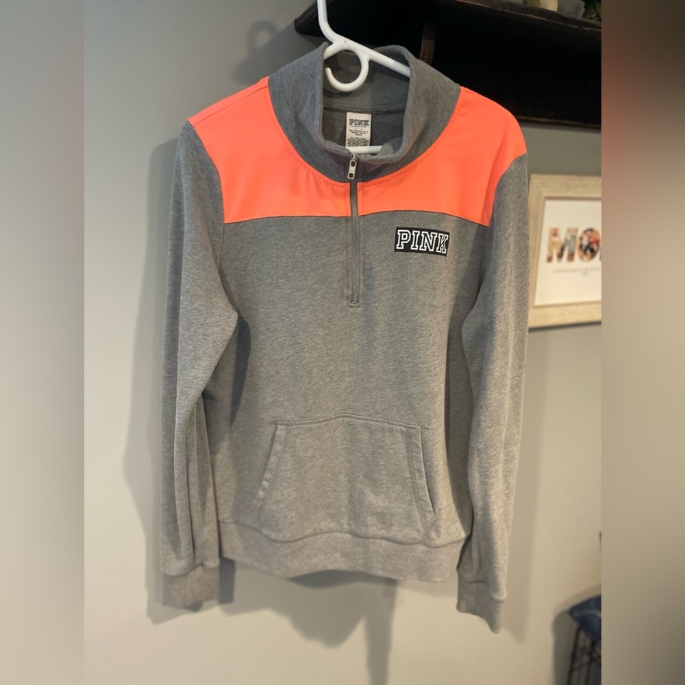 Victoria Secret Pink sweatshirt in gray and coral/orange size large